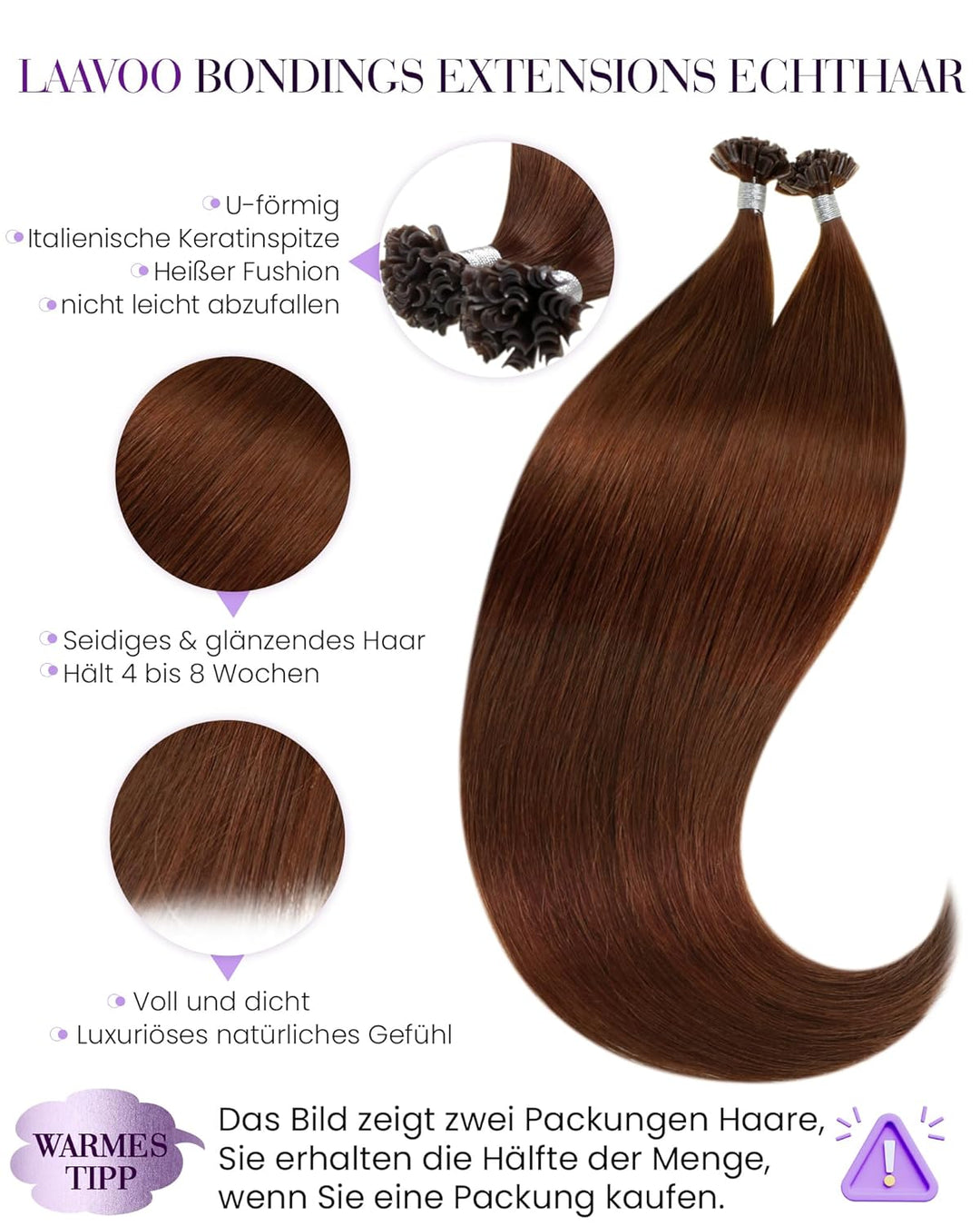 LaaVoo Extensions Echthaar Bondings Rotbraun Echthaar Extensions Bondings Rot Echthaar Extensions Mi