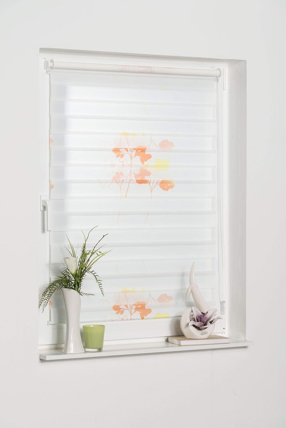 K-home Klemmfix Doppelrollo Denia ohne Bohren Orange 100 x 150 cm (B x L) Design:Blume Blume (Orange