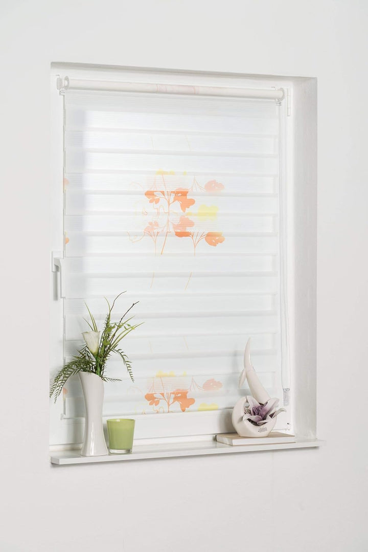 K-home Klemmfix Doppelrollo Denia ohne Bohren Orange 100 x 150 cm (B x L) Design:Blume Blume (Orange