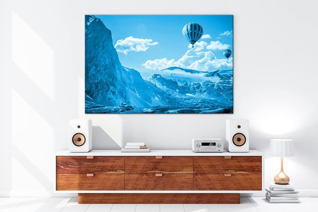 deyoli Heissluftballons im malerischen Gebirge Format 80x60 Effekt: Monocrome Blau als Leinwandbild,