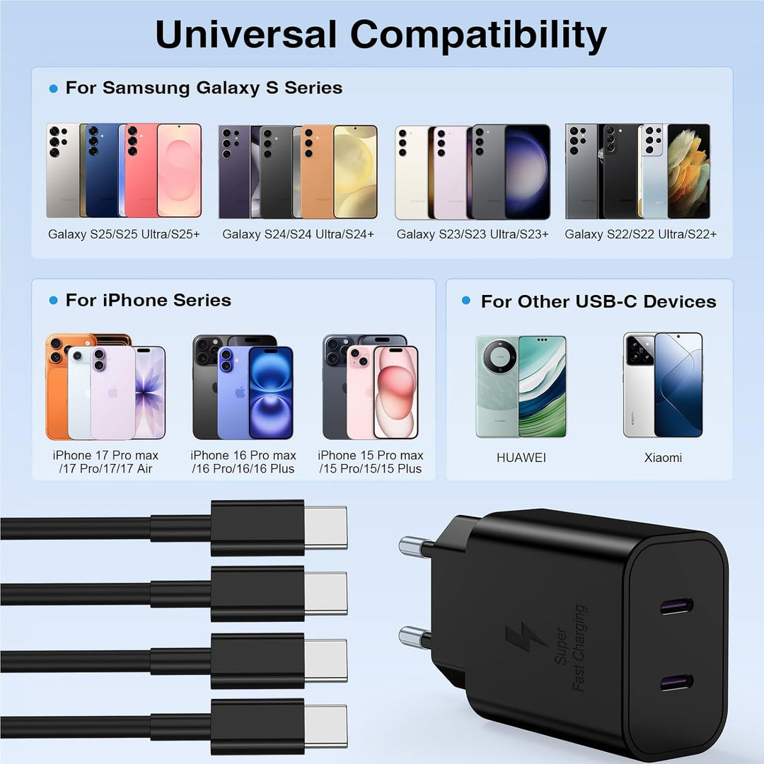 45W Ladegerät USB C Schnellladekabel für Samsung Galaxy S25 Ultra S24 S23 S22 A56 A36 A26 A17 A16 A0
