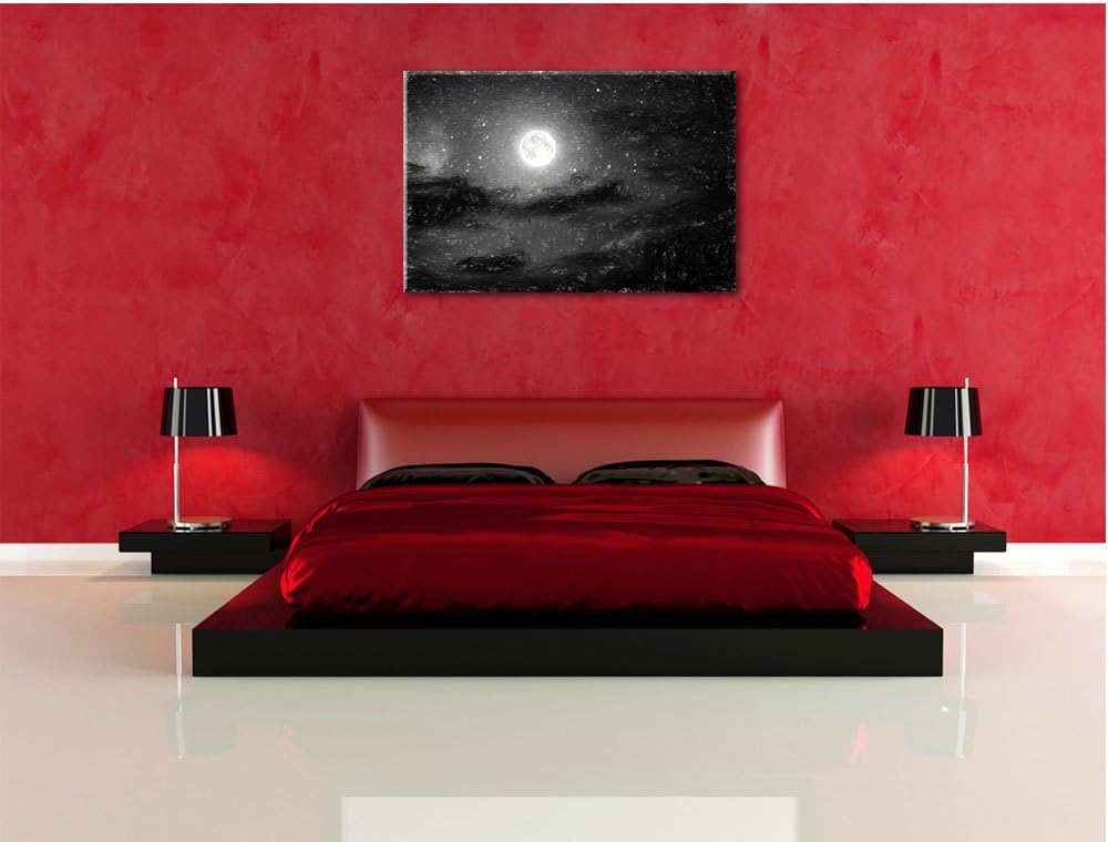 Pixxprint Leuchtender Mond am Nachthimmel als Leinwandbild/Grösse: 100x70 cm/Wandbild/Kunstdruck/fer