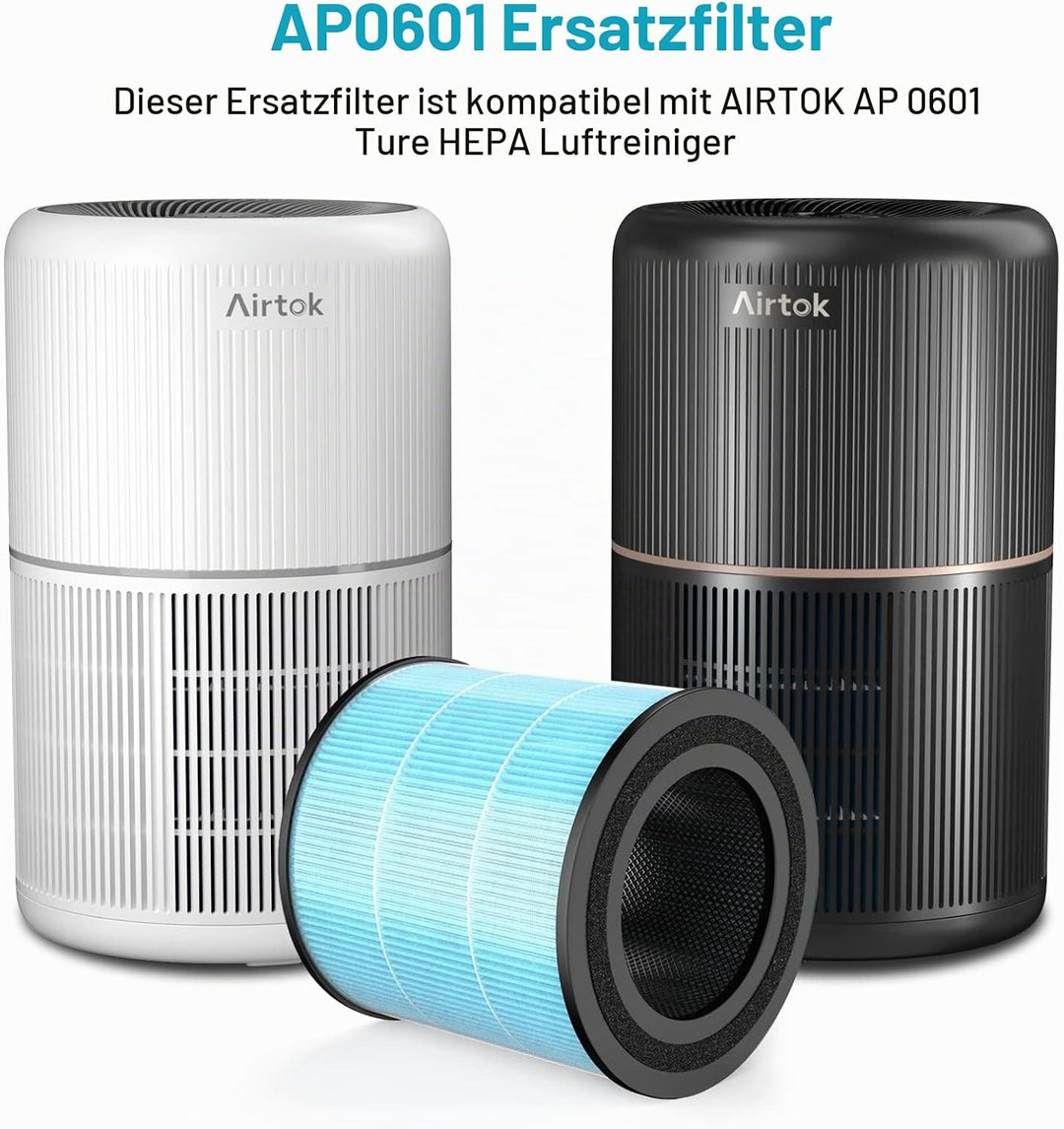 AIRTOK HEPA Luftfilter von Schimmel Staub Pollen Gerüche Haustierschuppen, 99,97% Entfernung bis 0,1