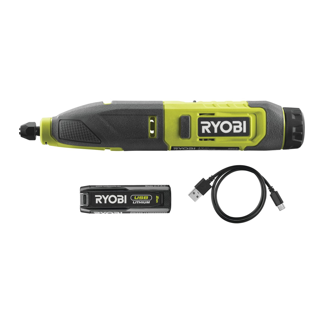 RYOBI 4 V USB Akku-Schnitzer, inklusive 1 x 4 V 2,0 Ah Akku und USB-C Ladekabel