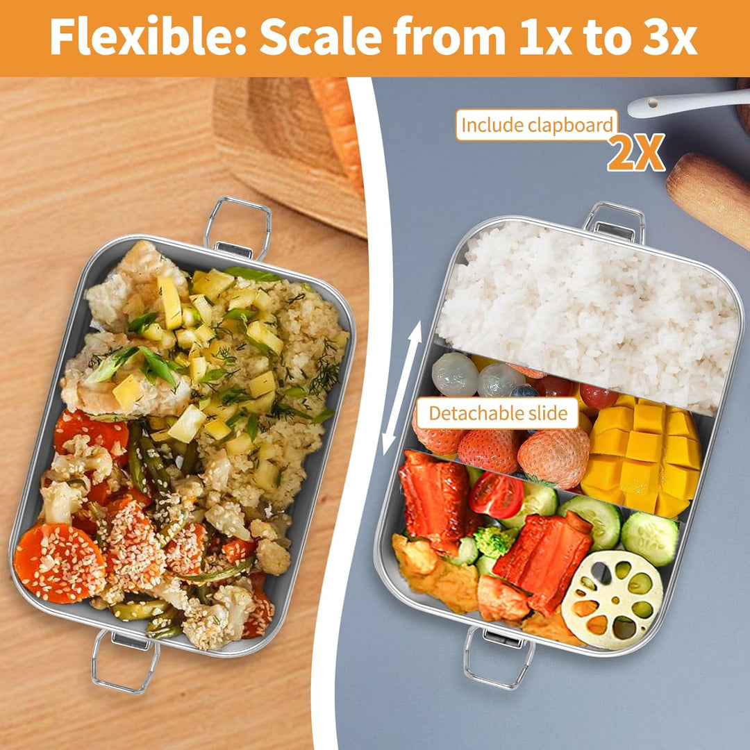 Lunchbox Edelstahl – 850ml robuste und langlebige Brotdose Metall mit Fächern, Brotdose Kinder mit F