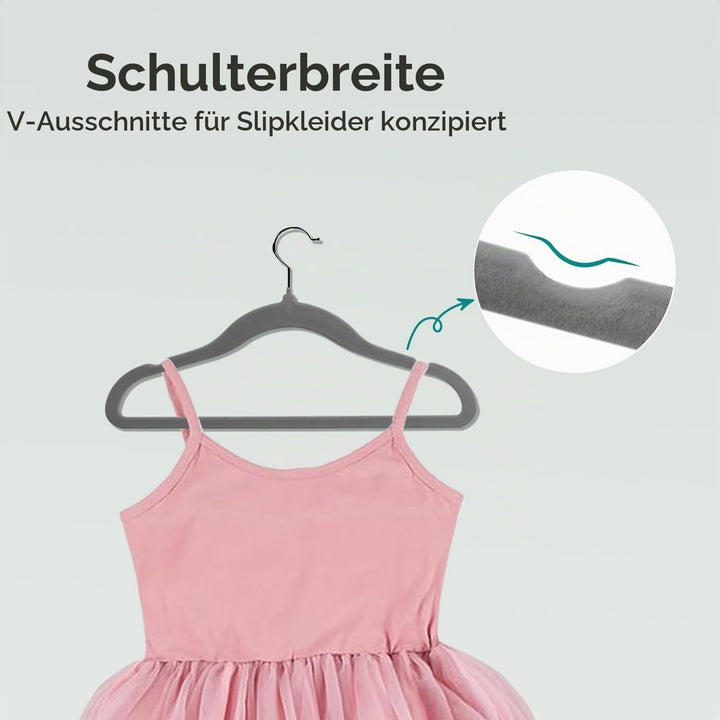 Kleiderbügel für Kinder, 35 cm Kinderkleiderbügel aus Samt, rutschfeste Kleiderbügel mit 360°-Drehha