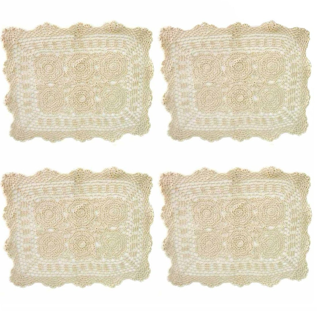 kilofly Handgemachte Häkelarbeit-Baumwollspitze Tischset Deckchen [Set von 4] Beige, Beige