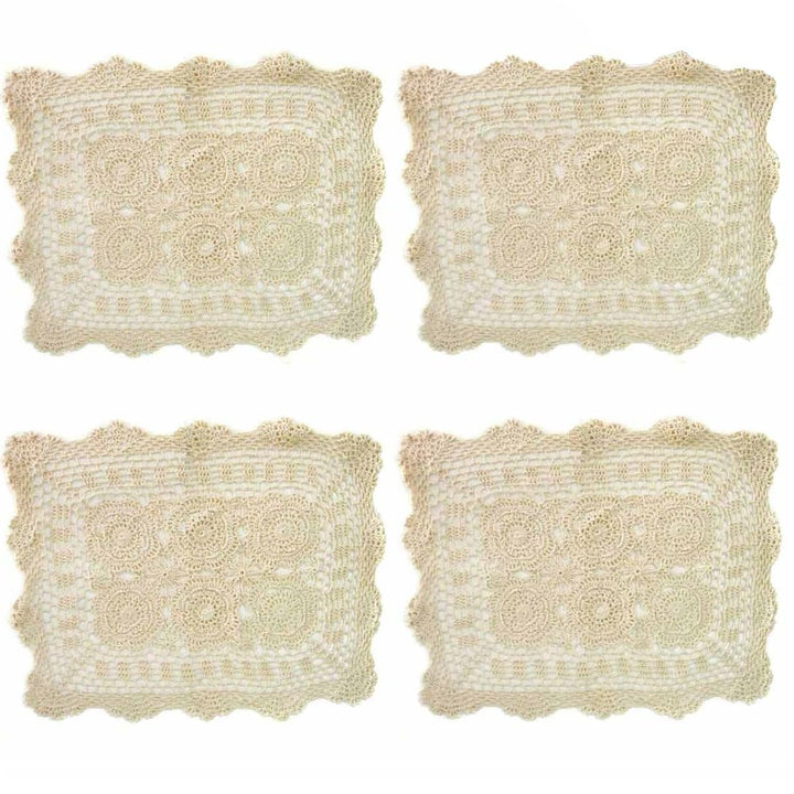 kilofly Handgemachte Häkelarbeit-Baumwollspitze Tischset Deckchen [Set von 4] Beige, Beige