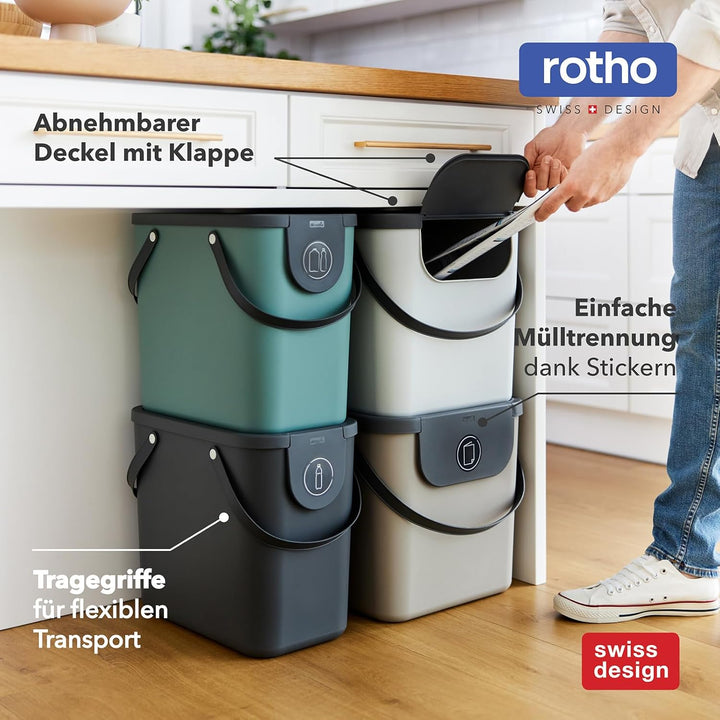 Rotho Albula 2er-Set Mülltrennungssystem 40l für die Küche, Kunststoff (PP) BPA-fr (gelb), gelb