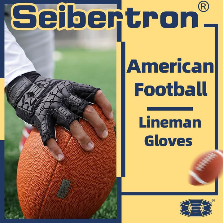 Seibertron Lineman 2.0 Padded Palm Football Receiver Gloves, Flexible TPR Impact Protection Back of