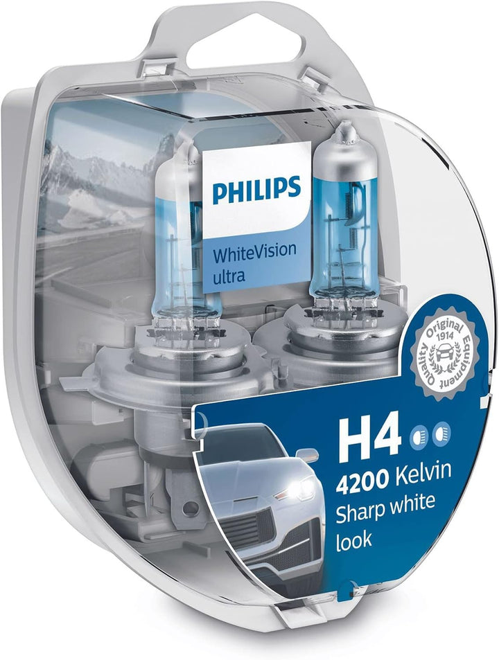 Philips WhiteVision ultra H4 Scheinwerferlampe, 4200K set Twin box H4, Twin box H4