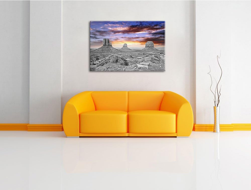 schöne Utah Monument Valley schwarz/weiss Format: 100x70 auf Leinwand, XXL riesige Bilder fertig ger