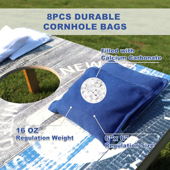 Cornhole Verordnung Grösse 90x60cm Massivholz Sackloch Spiel Set mit 2 Corn Hole Boards, 8 Sitzsack,