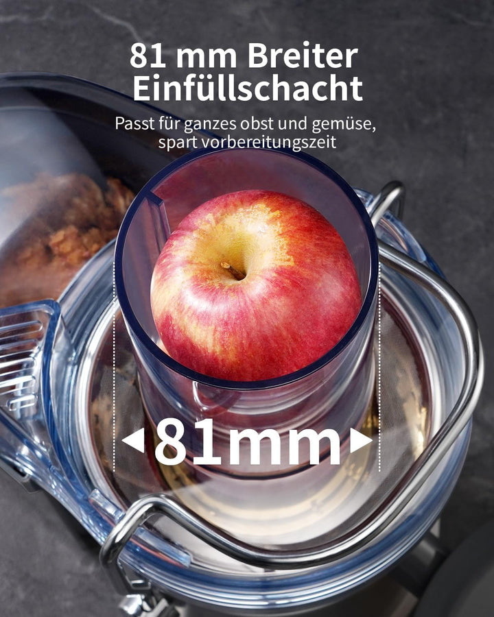 GDOR 1300W Entsafter mit Extra Grossem 81mm Einfüllschacht Grossem 1.25L Saftkrug Entsafter Gemüse u
