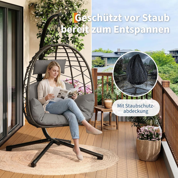 Hängesessel mit Gestell Outdoor bis 150 kg belastbar, Rattan Hängesessel mit Metallgestell, ideal al