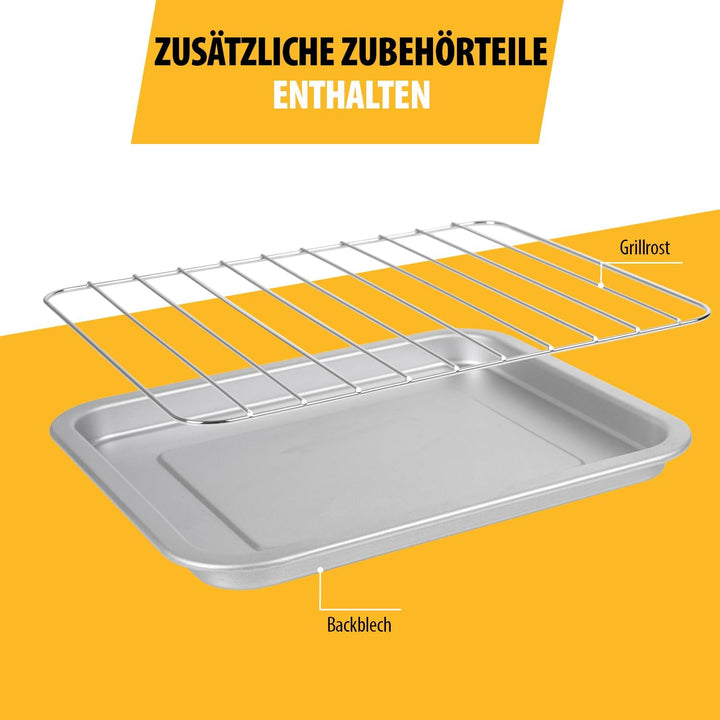 Kompakter Mini-Ofen 10 L, 800 W, Einstellbarer Thermostat, 60-Minuten-Timer, Doppelglastür für viels