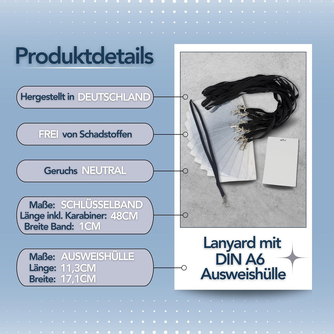 Schlüsselbänder aus Baumwolle mit Ausweishülle DIN A6 - twist4® (schwarz, 100 Stück) schwarz 100 Stü