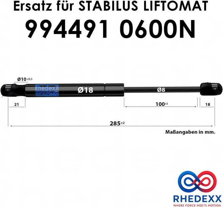 Gasdruckfeder Ersatz für Stabilus Lift-O-Mat 994491 0600N RhedexX® Gasdruckdämpfer mit dynamischer D