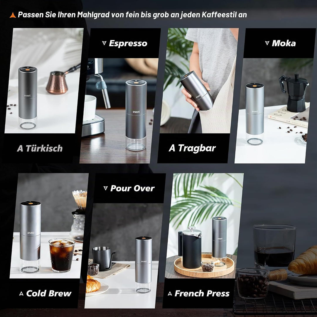 Tragbare elektrische Kaffeemühle, wiederaufladbare kabellose Handmühle mit konischem Frässtift aus E