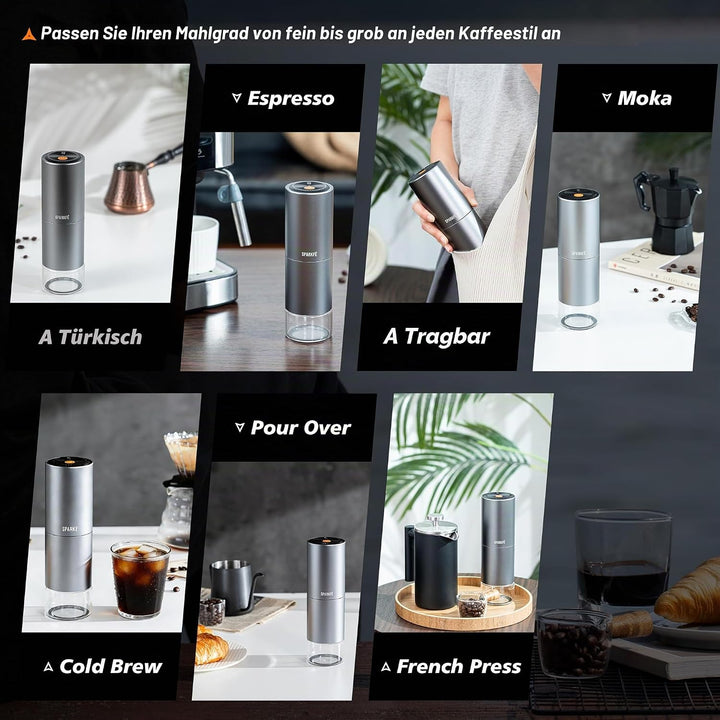 Tragbare elektrische Kaffeemühle, wiederaufladbare kabellose Handmühle mit konischem Frässtift aus E