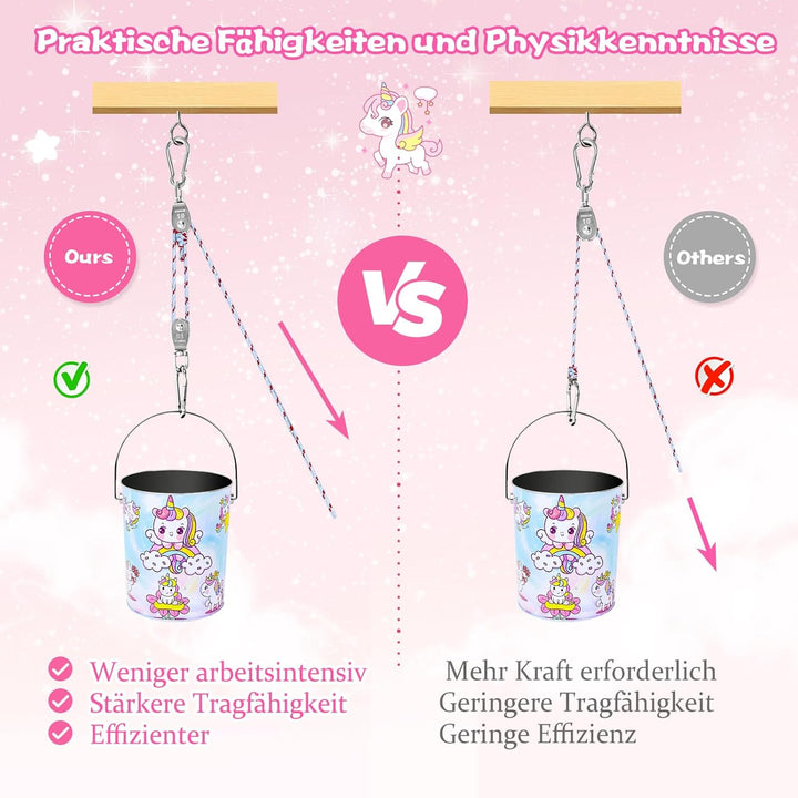 FORMIZON Flaschenzug Kinder, Flaschenzug Riemenscheibe mit Metalleimer, Zubehör fürs Baumhaus Spielt