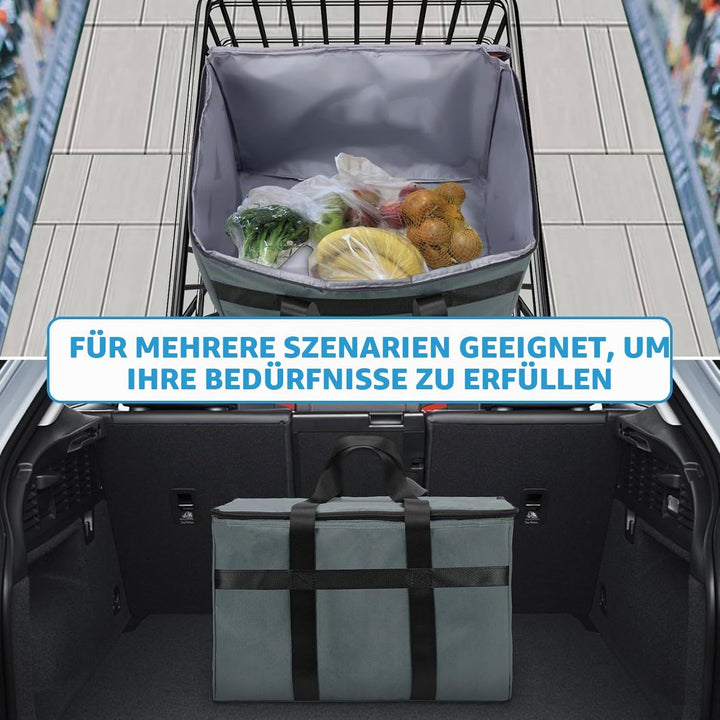 Grosse 38 Liter Kühltasche Faltbar, Thermotasche Einkaufstasche, kühltasche Einkauf, Hält 20kg, Perf