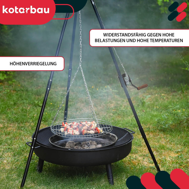 KOTARBAU® Seilzug mit Kurbel für Grill Schwarz Perfekt für Grillreffen mit Bratwürstchen