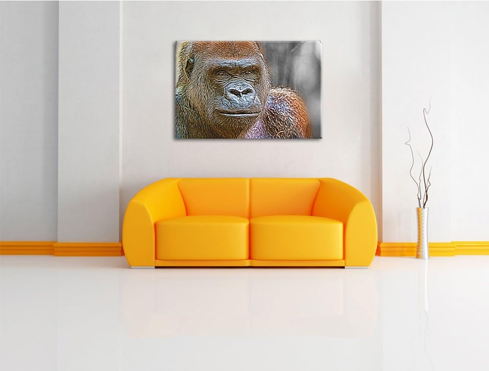 stolzer Gorilla schwarz/weiss Deluxe Format: 100x70 cm auf Leinwand, XXL riesige Bilder fertig gerah