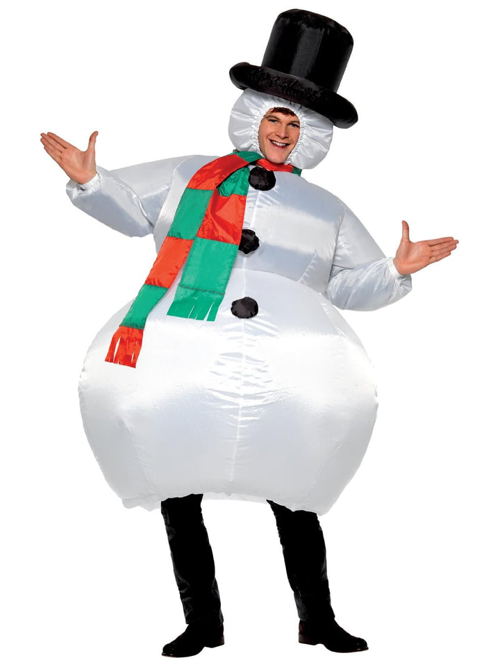 Smiffys Herren Aufblasbarer Schneemann Kostüm, Anzug mit Hut, Schal und selbstaufblasendem Gebläse,