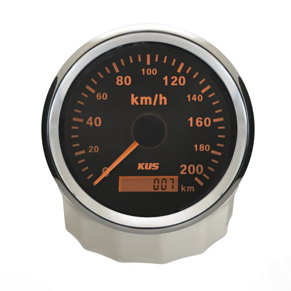 KUS Wasserdichte GPS Tacho Kilometerzähler 0-200km/h Für Auto Motorrad Lkw 85mm (Schwarz), Schwarz