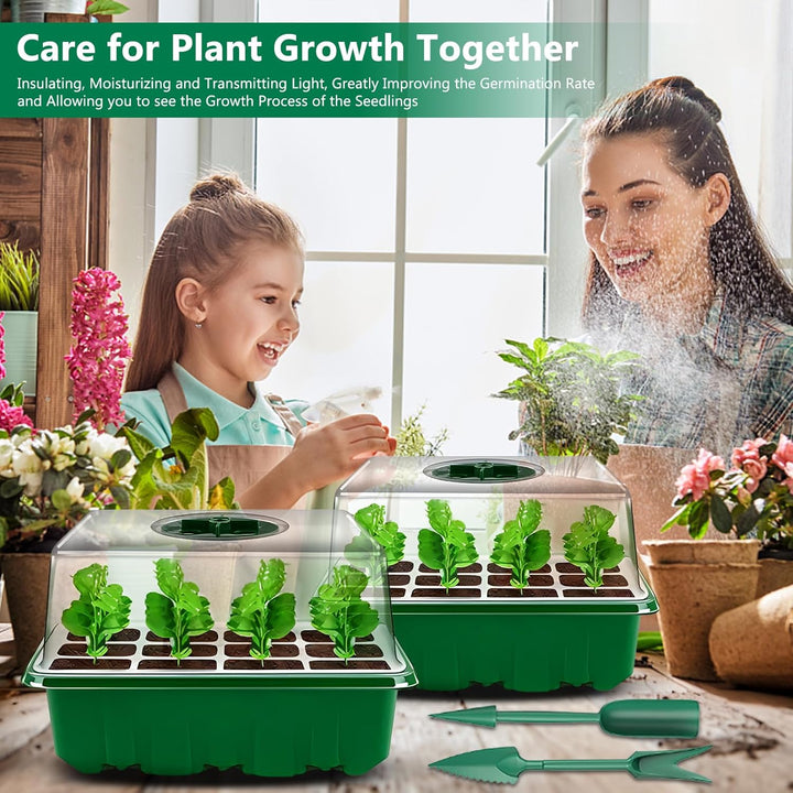 Zimmergewächshaus Anzuchtkasten, 10 Stück 120 Zellen Mini Gewächshaus Anzucht Set mit 2 Gartengeräte