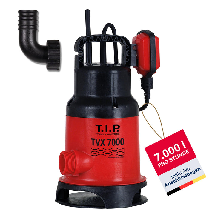 T.I.P. Schmutzwasser Tauchpumpe (7.000 l/h Fördermenge, 5 m Förderhöhe, 0,5 bar Druck, 300 W, 20 mm