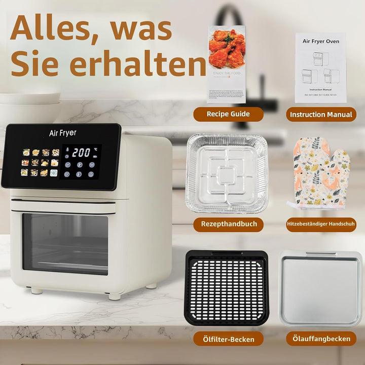 10L Grosser XL Pro Heissluftfritteusen-Ofen mit Grill-Kombination für,12-in-1 Smart-Konvektionsöfen,