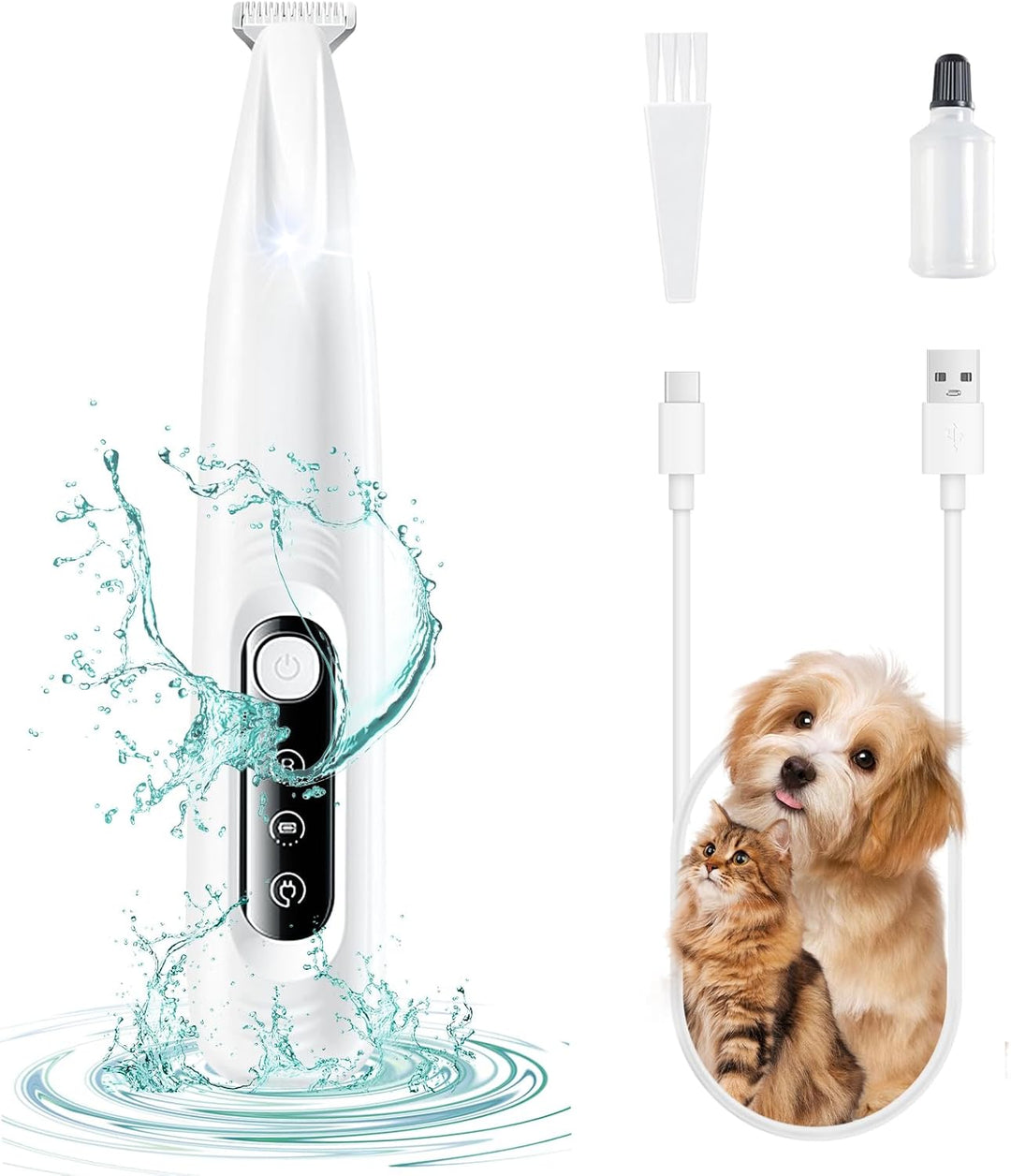 Mucek PawTrim Pro, Haustierhaarschneider mit LED-Licht, Pfotentrimmer für Hunde und Katze, Leise Hun