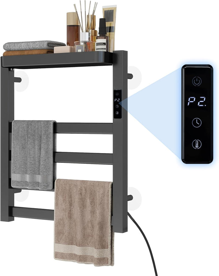 YU YUSING Elektrischer Handtuchhalter mit 4 Heizstäben und 1 Ablage Grau, Grau