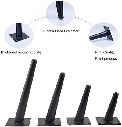 Drenky 4 Stück Schräge Tischbeine, Metallschrankbeine, Kegel Möbelbeine, 201 Edelstahl,Schwarz, 40 c