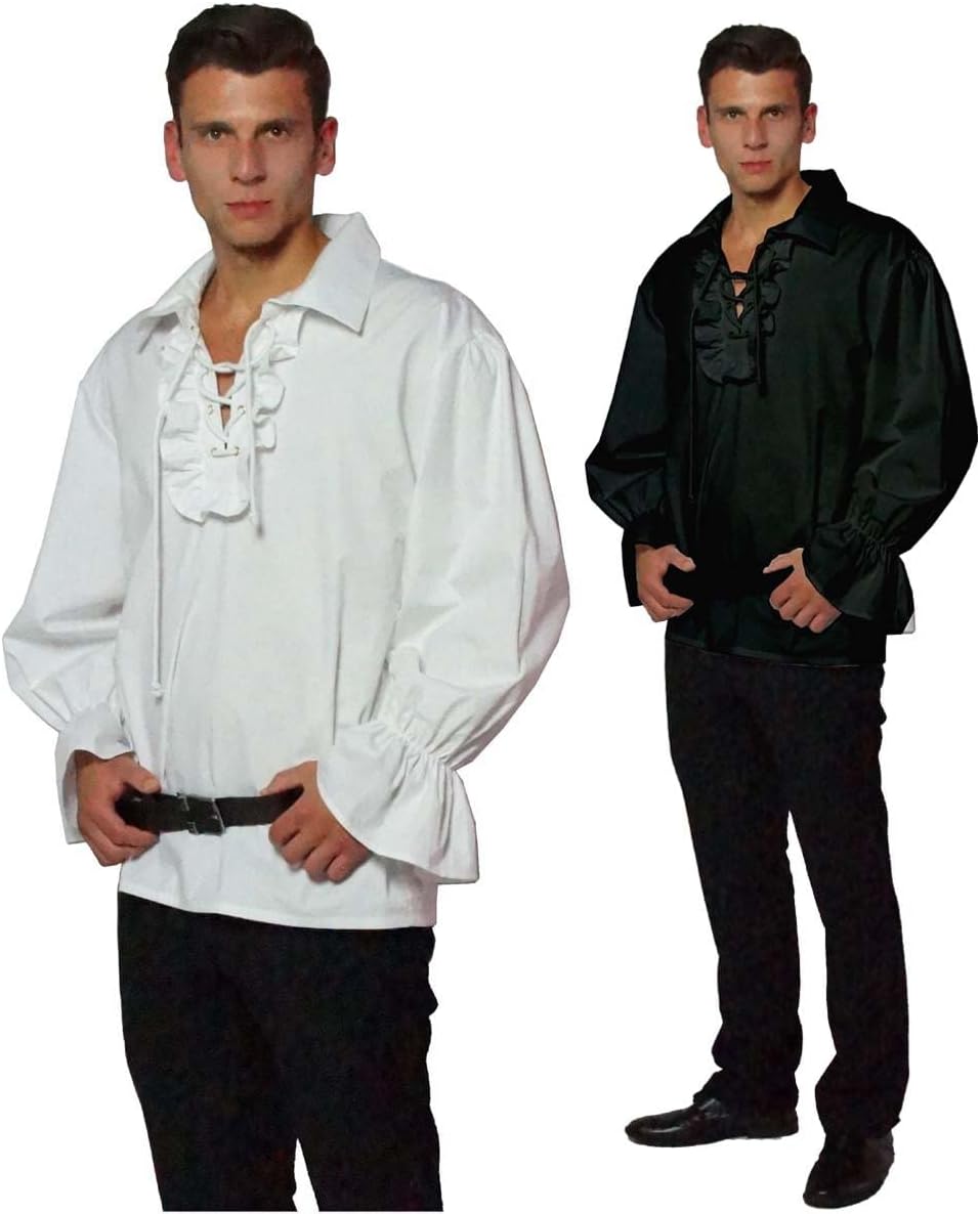 MAYLYNN 147111-XXL - Piratenhemd Rüschenhemd Mittelalter Hemd, Grösse XXL, schwarz XXL Schwarz, XXL