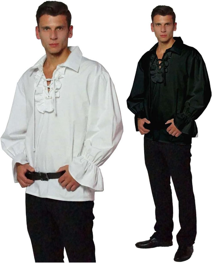 MAYLYNN 147111-XXL - Piratenhemd Rüschenhemd Mittelalter Hemd, Grösse XXL, schwarz XXL Schwarz, XXL