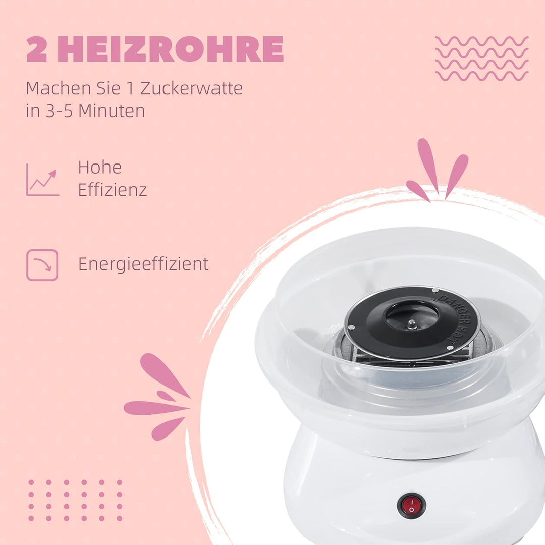 HOMCOM Zuckerwattemaschine für Zuhause Cotton Candy Machine Zuckerwatte Maschine mit Stäbchen und Me
