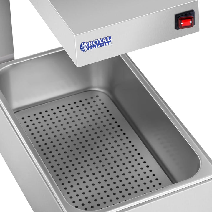 Royal Catering Wärmebrücke Speisenwärmer mit Behälter GN 1/1 RCWB-500 (500 W Halogenlampe, Max. Temp