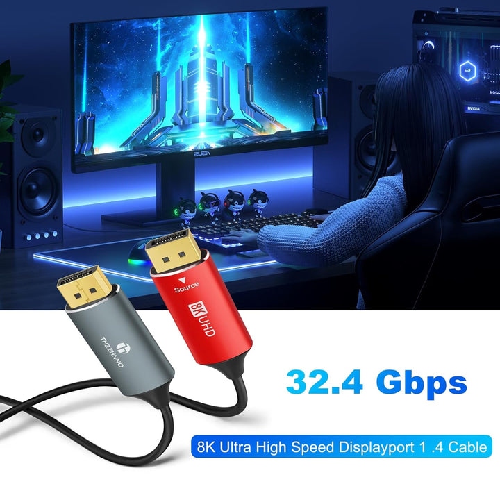 4K 8K DisplayPort Glasfaserkabel 15M, Fibre Optic DP auf DP 1.4 Kabel, 8K@30Hz, 4K@120Hz/144Hz, 2K@1