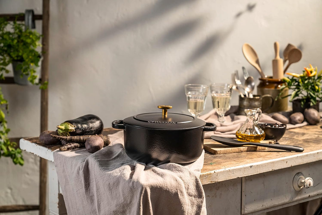 BALLARINI Bellamonte Auflaufform Bräter Dutch Oven Emailliertes Gusseisen Rund 20 cm 2,5 L Schwarz S