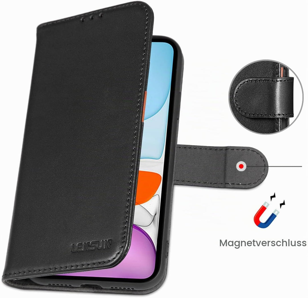 LENSUN Echtleder Hülle für iPhone 11, Handyhülle [Echtes Leder][Magnetverschluss][RFID Schutz] Handy