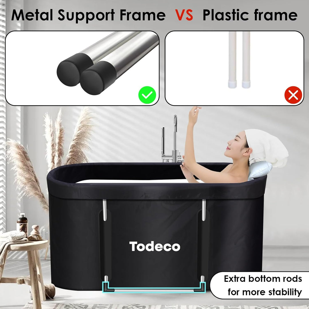 Todeco Faltbare Badewanne, Erwachsene Tragbarer Mobile Badewanne mit Verstärktem Metallbügel 120x55x