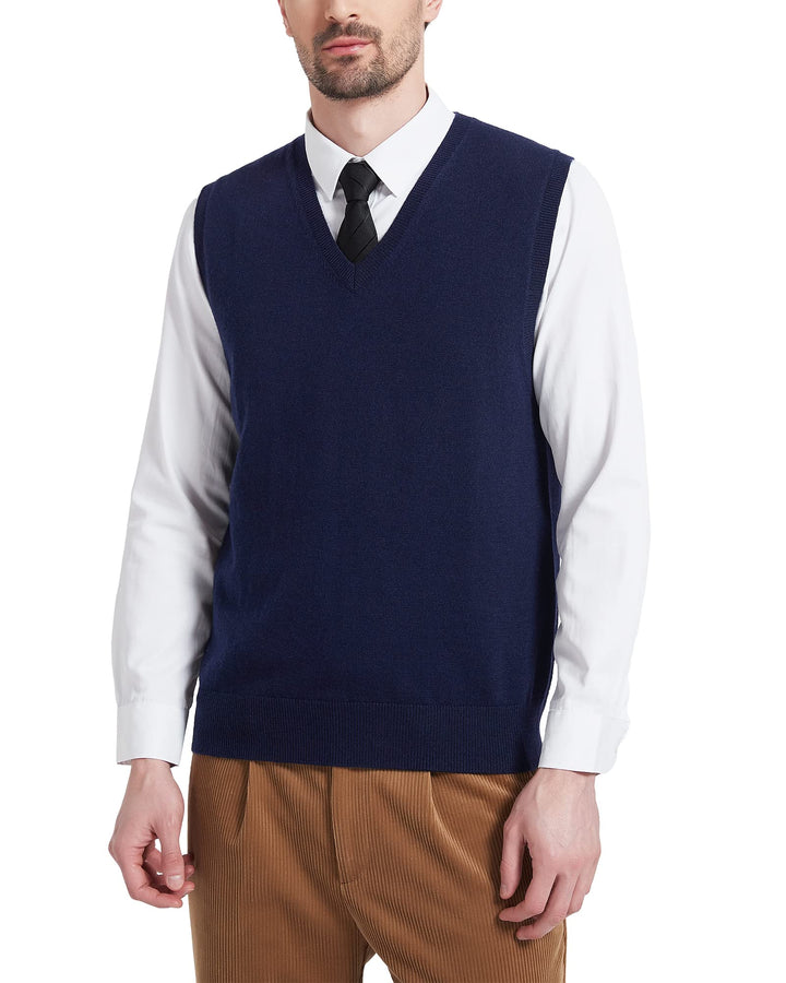 Kallspin Herren Pullunder-Strickweste aus Wollmischung V Hals Ärmellos L Marineblau, L Marineblau