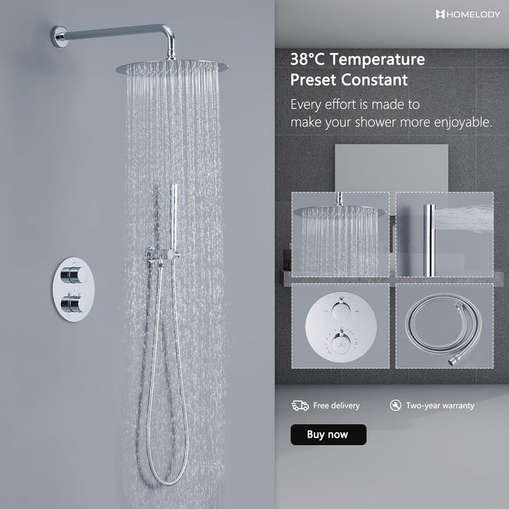 HOMELODY Regendusche Unterputz Duschsystem mit Thermostat,Unterputz Duscharmatur Unterputz Dusche Du