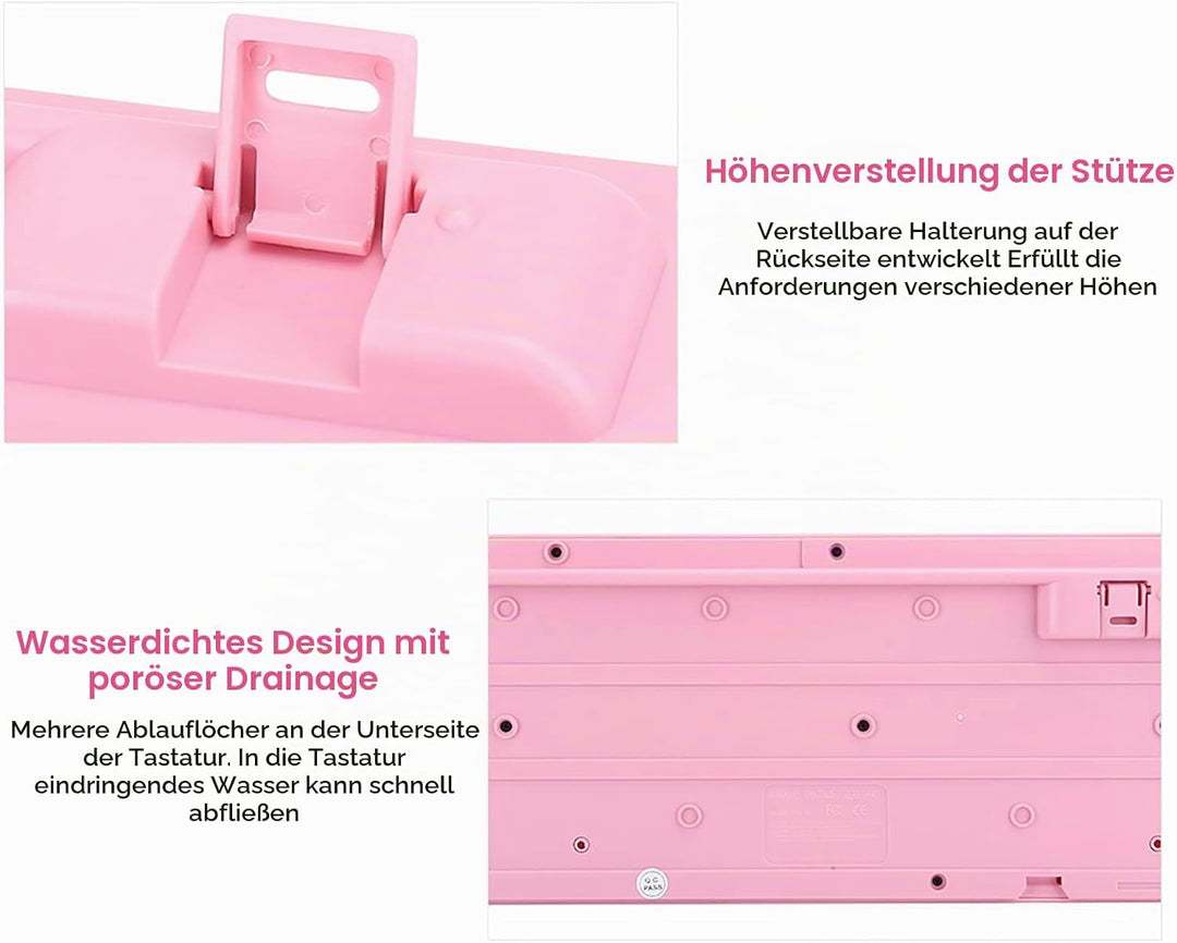 Annadue Rosa Tastatur, USB kabelgebunden Gaming Tastatur, 104 Tasten Ultradünne Computer Tastatur fü