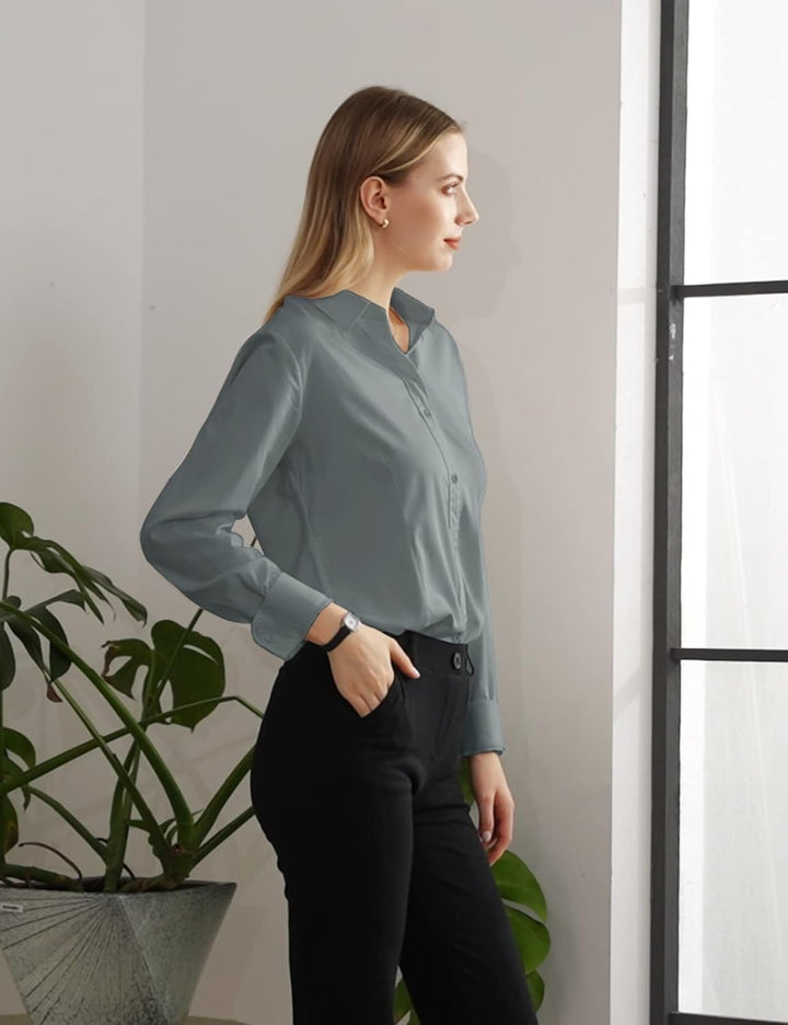 Tapata Damen Button Down Shirts Klassisch Fit Lange Ärmel Blusen Stretch Tops für Arbeit Business Ca
