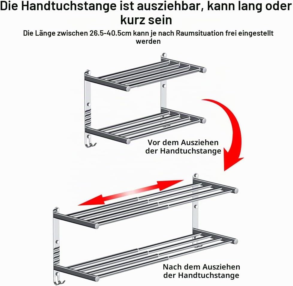 Handtuchhalter Ausziehbar 43-78CM Wand Handtuchstangen Edelstahl mit Haken Handtuchhalter Chrom für