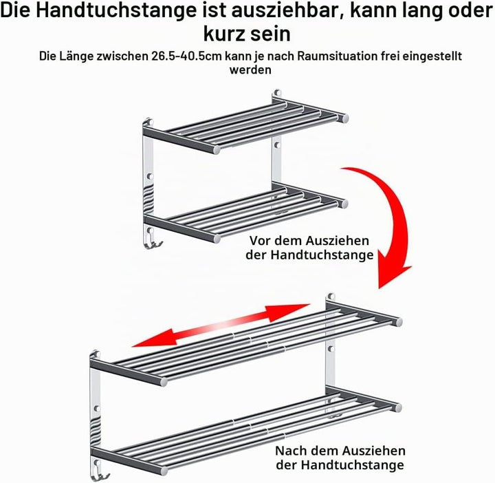 Handtuchhalter Ausziehbar 43-78CM Wand Handtuchstangen Edelstahl mit Haken Handtuchhalter Chrom für